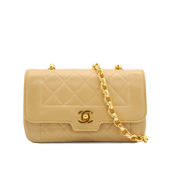 VINTAGE CHANEL MINI MATELASSE CHAIN SHOULDER BAG BEIGE LAMB SKIN GOLD HARDWARE 90333735