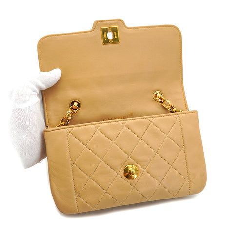 VINTAGE CHANEL MINI MATELASSE CHAIN SHOULDER BAG BEIGE LAMB SKIN GOLD HARDWARE 90333735