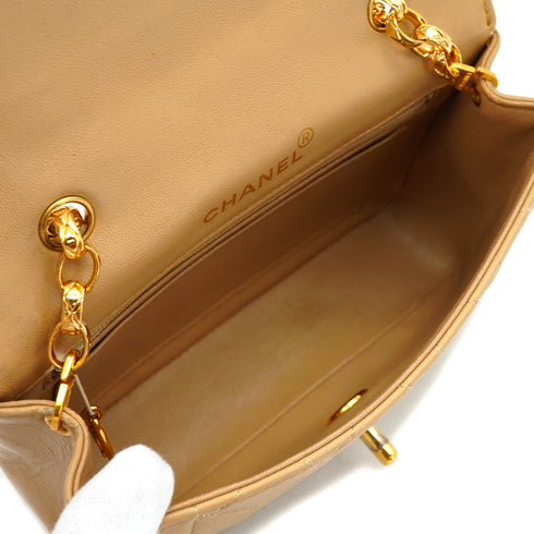 VINTAGE CHANEL MINI MATELASSE CHAIN SHOULDER BAG BEIGE LAMB SKIN GOLD HARDWARE 90333735