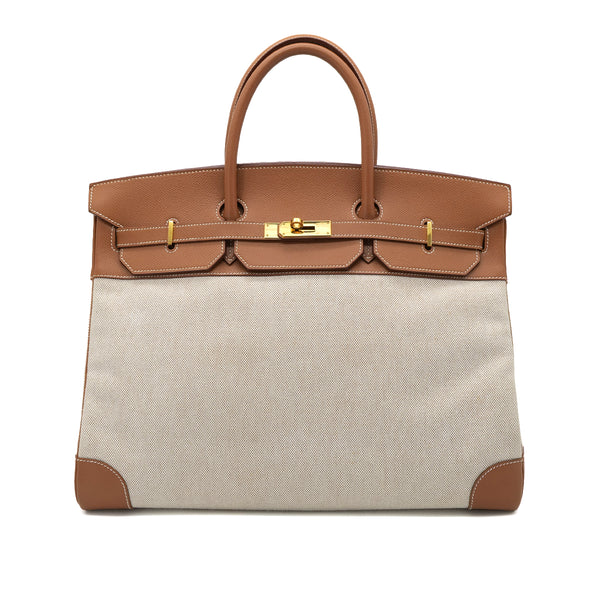 HERMES BIRKIN 40 GOLD COUCHEVEL TOILE H HAND BAG □B GHW 90304187