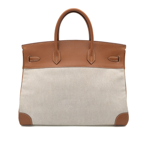 HERMES BIRKIN 40 GOLD COUCHEVEL TOILE H HAND BAG □B GHW 90304187