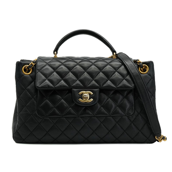 CHANEL MATELASSE CHAIN HAND SHOULDER BAG BLACK CAVIAR LAMB SKIN GOLD HARDWARE 90334268