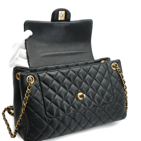 CHANEL MATELASSE CHAIN HAND SHOULDER BAG BLACK CAVIAR LAMB SKIN GOLD HARDWARE 90334268
