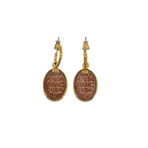 VINTAGE CHANEL EARRINGS LOGO SWING COLOR STONE GOLD ACCESSORY 99A 90322161