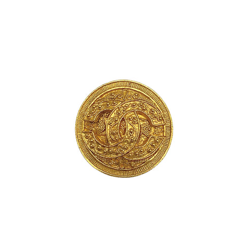 VINTAGE CHANEL COCOMARK BROOCH ROUND GOLD ACCESSORY 94A 90311841