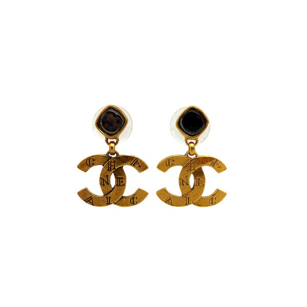VINTAGE CHANEL EARRINGS COCOMARK COLOR STONE SWING GOLD ACCESSORY 99A 90348352
