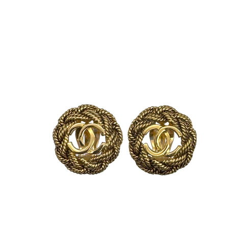 VINTAGE CHANEL EARRINGS ROUND COCOMARK FLOWER MOTIF GOLD ACCESSORY 90320163