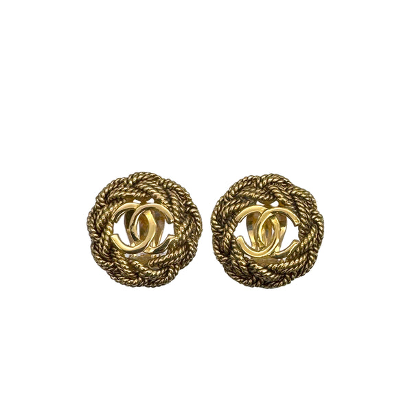 VINTAGE CHANEL EARRINGS ROUND COCOMARK FLOWER MOTIF GOLD ACCESSORY 90320163