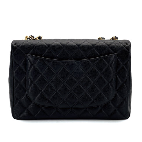 VINTAGE CHANEL JUMBO MATELASSE 30 CHAIN SHOULDER BAG BLACK CAVIAR SKIN GOLD HARDWARE 90311889