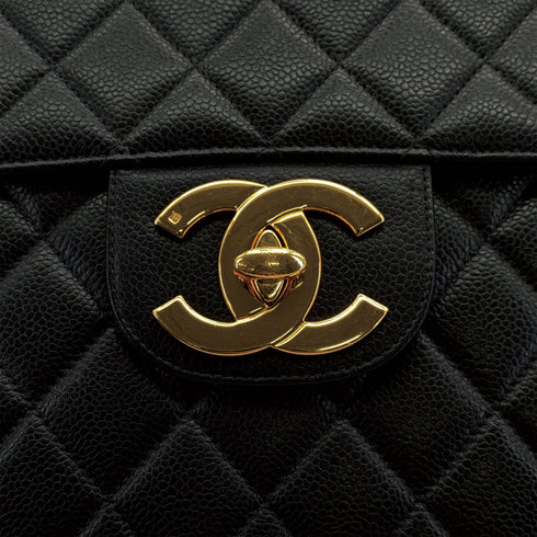 VINTAGE CHANEL JUMBO MATELASSE 30 CHAIN SHOULDER BAG BLACK CAVIAR SKIN GOLD HARDWARE 90311889