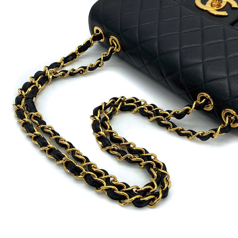 VINTAGE CHANEL JUMBO MATELASSE 30 CHAIN SHOULDER BAG BLACK CAVIAR SKIN GOLD HARDWARE 90311889