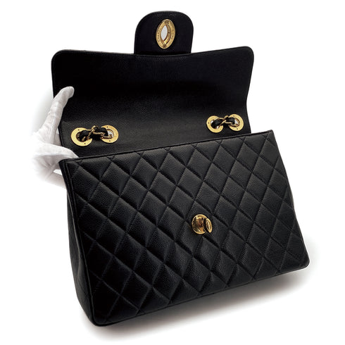VINTAGE CHANEL JUMBO MATELASSE 30 CHAIN SHOULDER BAG BLACK CAVIAR SKIN GOLD HARDWARE 90311889