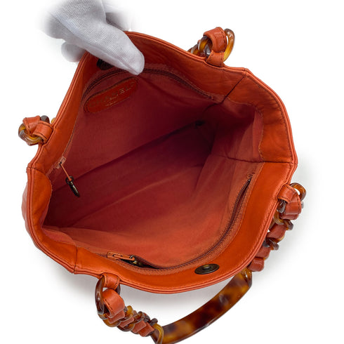 VINTAGE CHANEL BIG COCO TORTOISESHELL HAND CHAIN TOTE BAG ORANGE LAMB SKIN 90319660