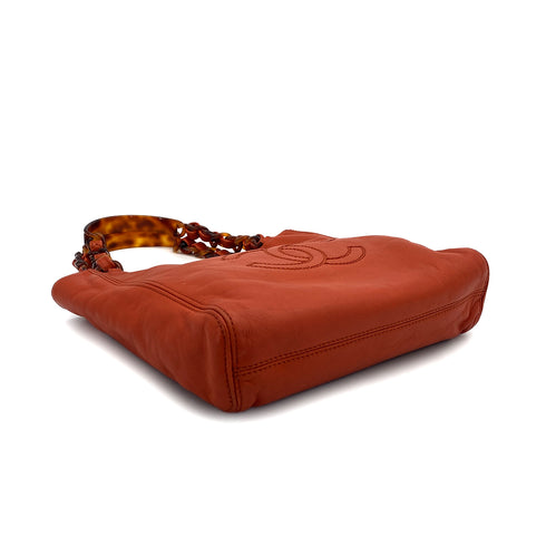 VINTAGE CHANEL BIG COCO TORTOISESHELL HAND CHAIN TOTE BAG ORANGE LAMB SKIN 90319660