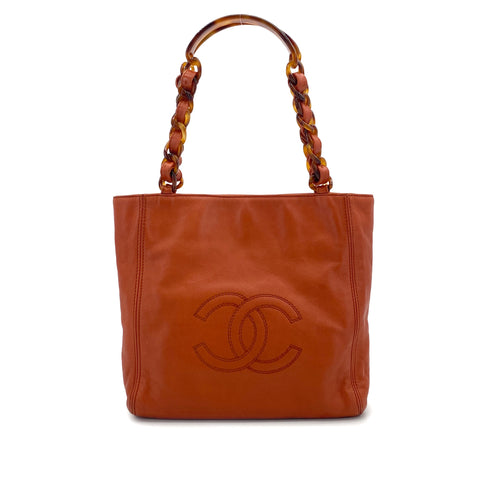 VINTAGE CHANEL BIG COCO TORTOISESHELL HAND CHAIN TOTE BAG ORANGE LAMB SKIN 90319660