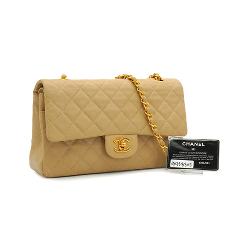 VINTAGE CHANEL CLASSIC FLAP MEDIUM CHAIN SHOULDER BAG BEIGE LAMB SKIN GOLD HARDWARE 90338305