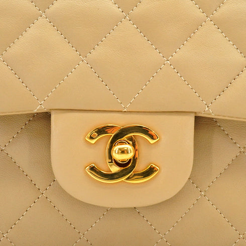 VINTAGE CHANEL CLASSIC FLAP MEDIUM CHAIN SHOULDER BAG BEIGE LAMB SKIN GOLD HARDWARE 90338305