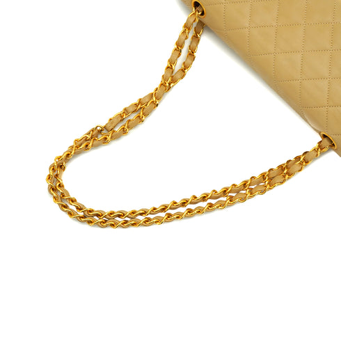 VINTAGE CHANEL CLASSIC FLAP MEDIUM CHAIN SHOULDER BAG BEIGE LAMB SKIN GOLD HARDWARE 90338305