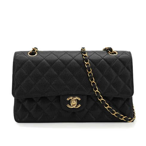 VINTAGE CHANEL CLASSIC FLAP MEDIUM CHAIN SHOULDER BAG BLACK CAVIAR SKIN GOLD HARDWARE 90340390