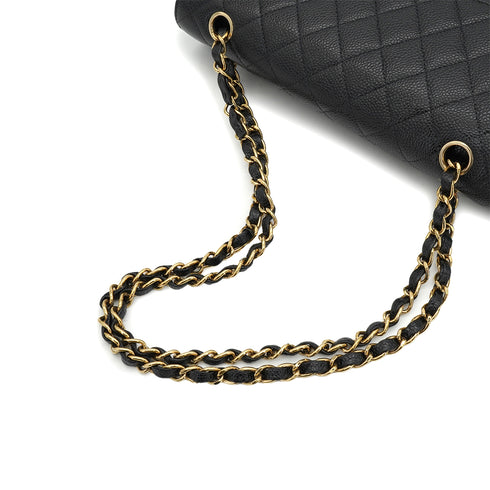 VINTAGE CHANEL CLASSIC FLAP MEDIUM CHAIN SHOULDER BAG BLACK CAVIAR SKIN GOLD HARDWARE 90340390