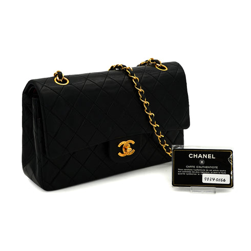 VINTAGE CHANEL CLASSIC FLAP MEDIUM CHAIN SHOULDER BAG BLACK LAMB SKIN GOLD HARDWARE 90340166