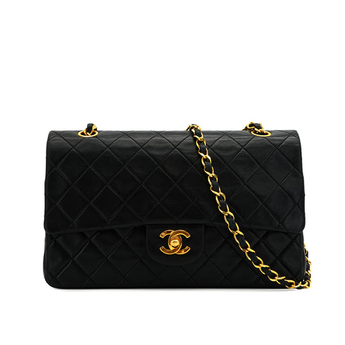 VINTAGE CHANEL CLASSIC FLAP MEDIUM CHAIN SHOULDER BAG BLACK LAMB SKIN GOLD HARDWARE 90340166