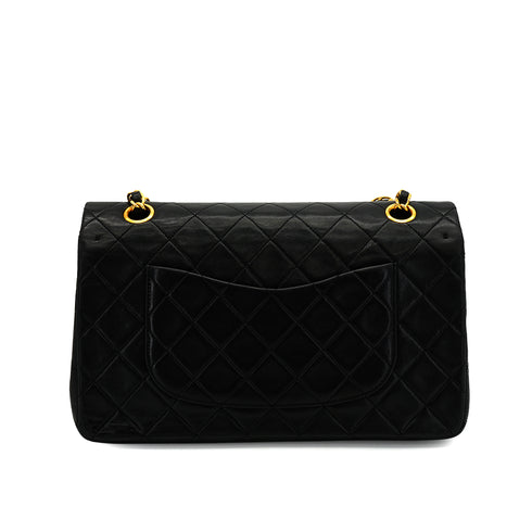 VINTAGE CHANEL CLASSIC FLAP MEDIUM CHAIN SHOULDER BAG BLACK LAMB SKIN GOLD HARDWARE 90340166