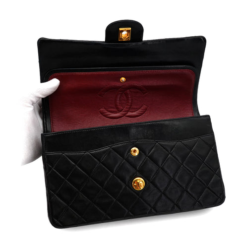 VINTAGE CHANEL CLASSIC FLAP MEDIUM CHAIN SHOULDER BAG BLACK LAMB SKIN GOLD HARDWARE 90340166