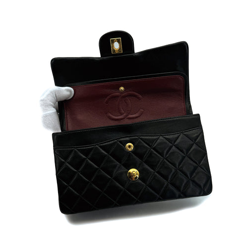VINTAGE CHANEL CLASSIC FLAP SMALL CHAIN SHOULDER BAG BLACK LAMB SKIN GOLD HARDWARE 90316881