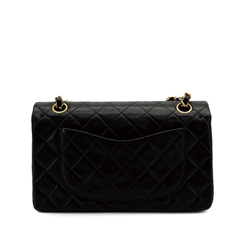 VINTAGE CHANEL CLASSIC FLAP SMALL CHAIN SHOULDER BAG BLACK LAMB SKIN GOLD HARDWARE 90316881