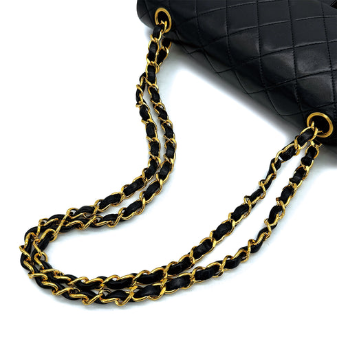 VINTAGE CHANEL CLASSIC FLAP SMALL CHAIN SHOULDER BAG BLACK LAMB SKIN GOLD HARDWARE 90316881