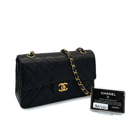 VINTAGE CHANEL CLASSIC FLAP SMALL CHAIN SHOULDER BAG BLACK LAMB SKIN GOLD HARDWARE 90316881