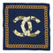 VINTAGE CHANEL COCOMARK CAMELLIA GOLD CHAIN SCARF BLUE SILK 90312625