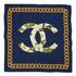VINTAGE CHANEL COCOMARK CAMELLIA GOLD CHAIN SCARF BLUE SILK 90312625