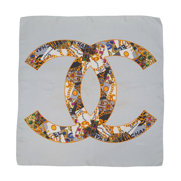 VINTAGE CHANEL COCOMARK JEWELRY PATTERN SCARF MULTICOLOR SILK 90323158
