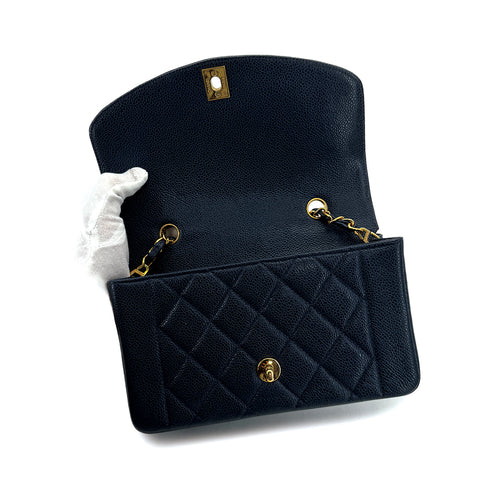 VINTAGE CHANEL DIANA SMALL CHAIN SHOULDER BAG NAVY CAVIAR SKIN GOLD HARDWARE 90311052 - PURPOSE