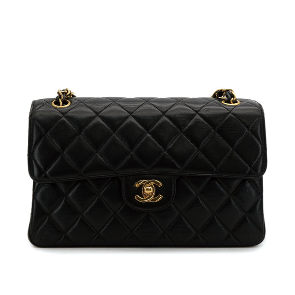 VINTAGE CHANEL DOUBLE FACE CHAIN SHOULDER BAG BLACK LAMB SKIN GOLD HARDWARE 90310315 - PURPOSE