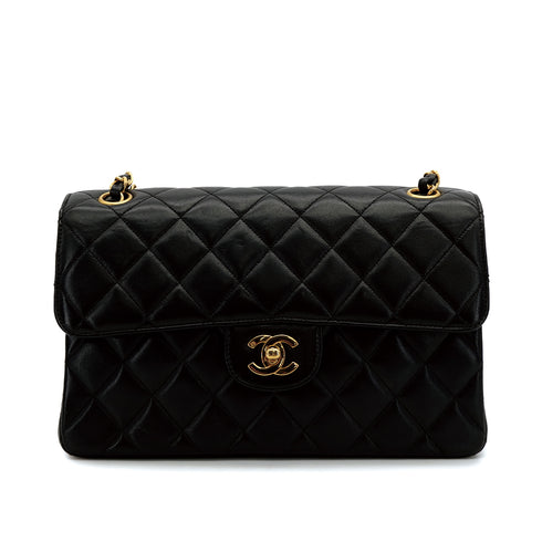 VINTAGE CHANEL DOUBLE FACE CHAIN SHOULDER BAG BLACK LAMB SKIN GOLD HARDWARE 90310315 - PURPOSE