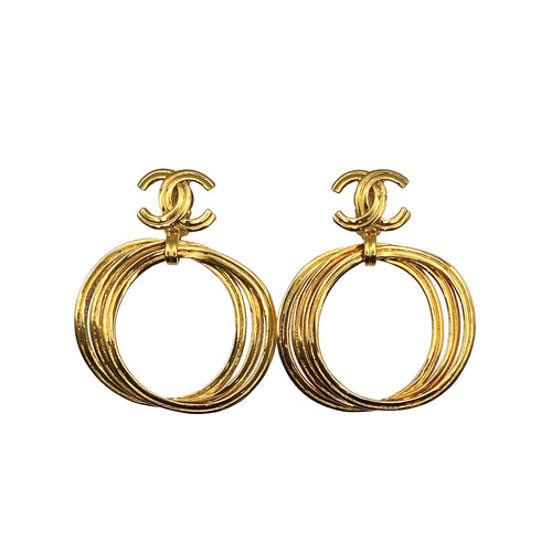 VINTAGE CHANEL EARRINGS CIRCLE COCOMARK GOLD ACCESSORY 90312690