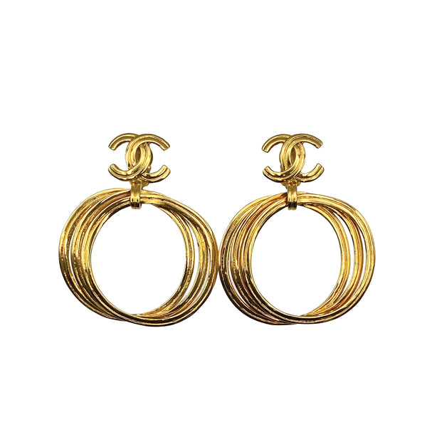VINTAGE CHANEL EARRINGS CIRCLE COCOMARK GOLD ACCESSORY 90312690