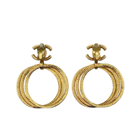 VINTAGE CHANEL EARRINGS CIRCLE COCOMARK GOLD ACCESSORY 90312690