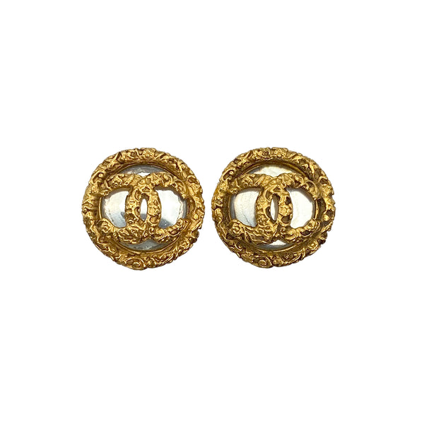 VINTAGE CHANEL EARRINGS COCOMARK ROUND GOLD ACCESSORY 93P 90321102