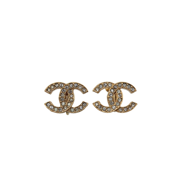 VINTAGE CHANEL COCOMARK EARRINGS RHINESTONE GOLD ACCESSORY 90334257
