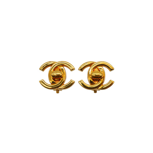 VINTAGE CHANEL EARRINGS TURN LOCK GOLD ACCESSORY 95A 90334183