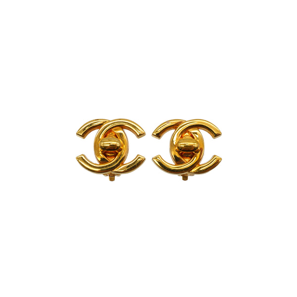 VINTAGE CHANEL EARRINGS TURN LOCK GOLD ACCESSORY 95A 90334183