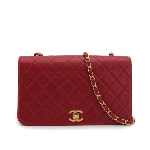 VINTAGE CHANEL FULL FLAP CHAIN SHOULDER BAG RED LAMB SKIN GOLD HARDWARE 90311265 - PURPOSE