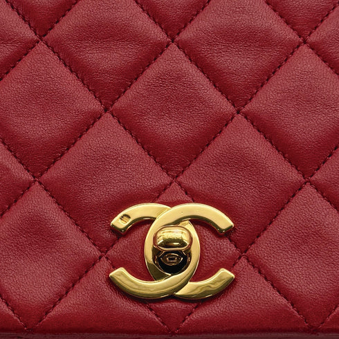 VINTAGE CHANEL FULL FLAP CHAIN SHOULDER BAG RED LAMB SKIN GOLD HARDWARE 90311265 - PURPOSE