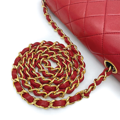VINTAGE CHANEL FULL FLAP CHAIN SHOULDER BAG RED LAMB SKIN GOLD HARDWARE 90311265 - PURPOSE