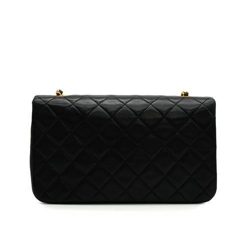VINTAGE CHANEL FULL FLAP CHAIN SHUOLDER BAG BLACK LAMB SKIN GOLD HARDWARE 90341875