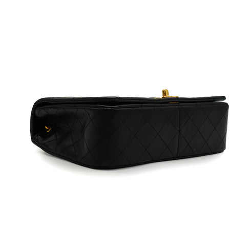 VINTAGE CHANEL FULL FLAP CHAIN SHUOLDER BAG BLACK LAMB SKIN GOLD HARDWARE 90341875